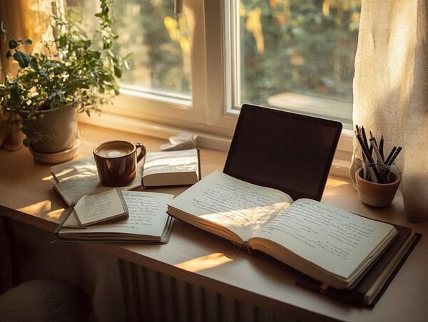 A warm cup on a table in a calm setting